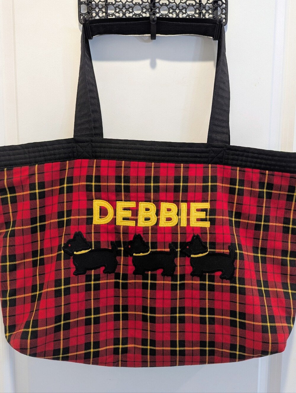 Vintage Kelly’s Kids Red Plaid Scottie Dog Tote Bag Embroidered​ "DEBBIE"